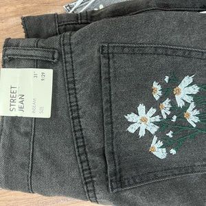 NWT black floral wide leg 90s jeans.
